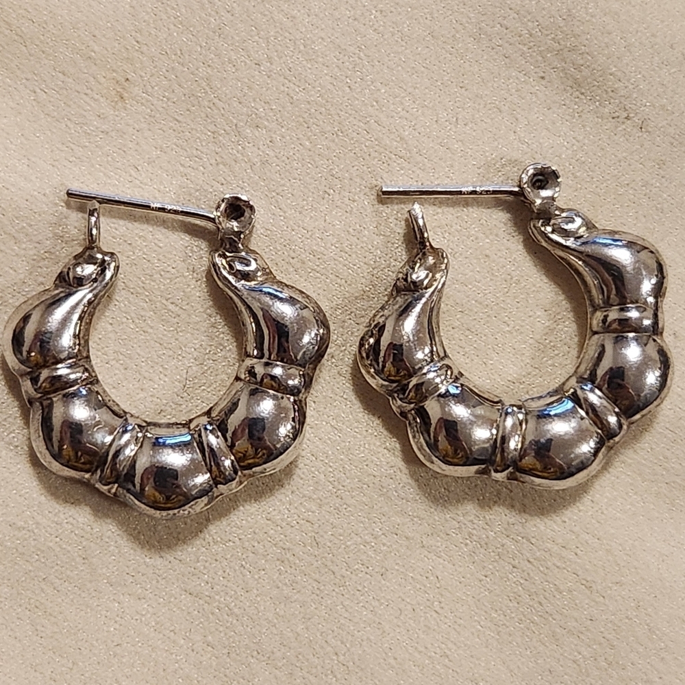 Vintage Signed NF Sterling Silver 925 Huggies